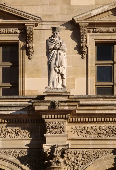 Facade, Napoleon Courtyard, Sculpture of Francois Rabelais by Hector M. and Visconti, Louis Lefuel